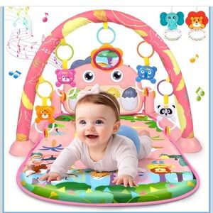 Baby piano fitness musical gym playmat in pink
